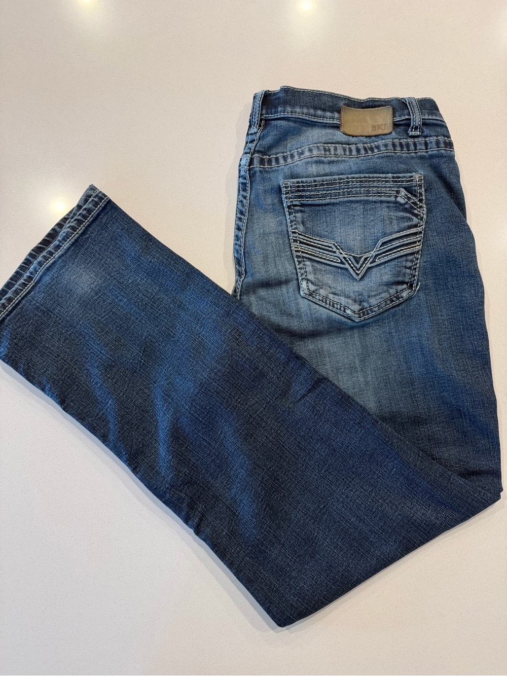 BKE Men's Mid to Dark Blue Straight Jeans